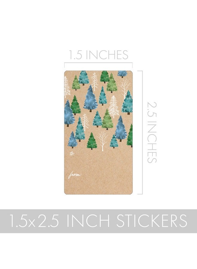 DISTINCTIVS Blue And Green Trees Christmas Gift Tags On Kraft, Self-Adhesive Stickers - 75 Labels, Wintry White Snowflakes, Blue And Green Foliage Holiday Gift Wrap Tags - Image 3