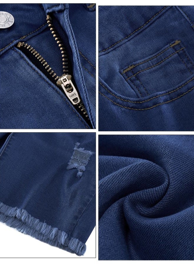luvamia Jean Shorts for Women High Waisted Trendy Casual Distressed Stretchy Denim Long Shorts Ripped Raw Hem Shorts Womens Jean Shorts Stretchy Shorts for Women High Waisted Classic Blue Size 6 - Image 5