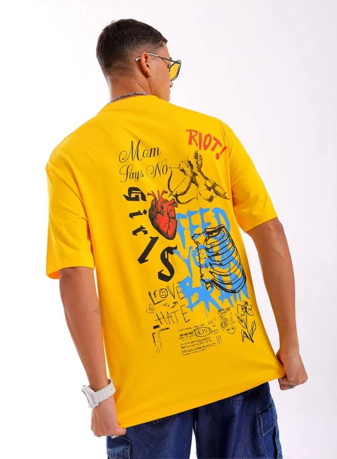The Indian Garage Co Men Boxy Oversized Graphic Back Printed Round Neck Tshirt