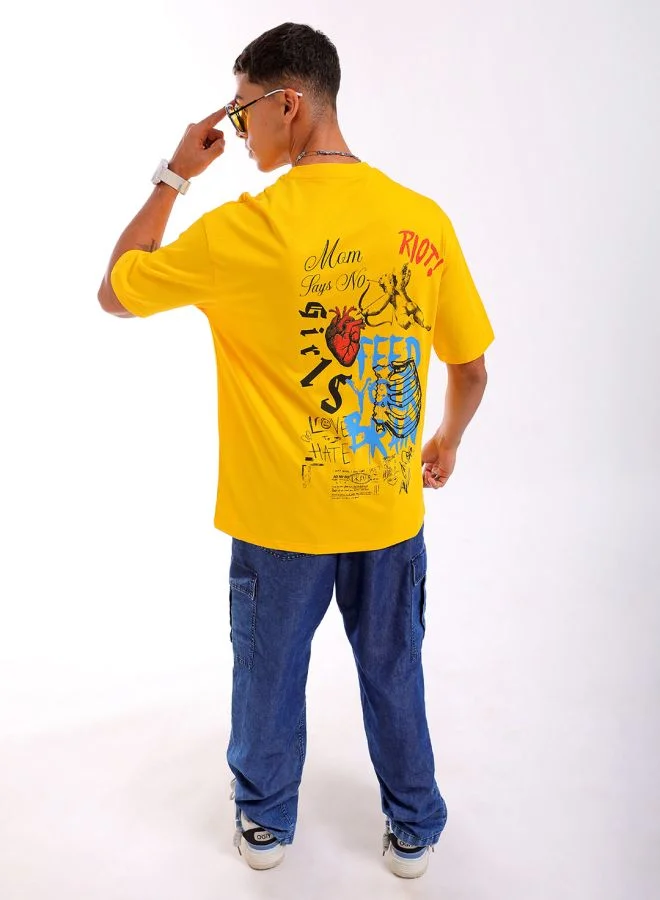 The Indian Garage Co Men Boxy Oversized Graphic Back Printed Round Neck Tshirt