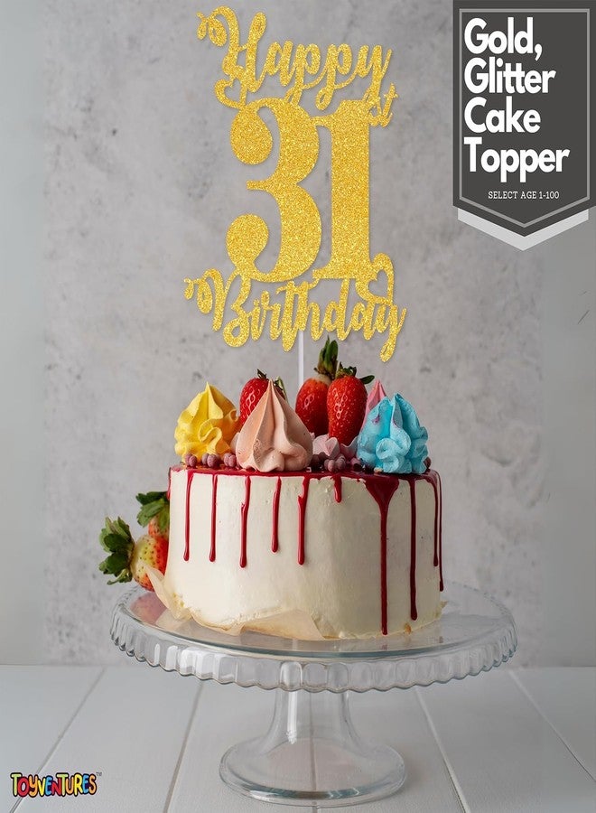 TrifleArte Happy 31st Birthday Cake Topper | Glitter Gold Cake Topper for Birthday | Reusable & Elegant Cake Décor for Girls, Boys, Adults | Pre-Assembled Cake Decoration Topper - Image 2