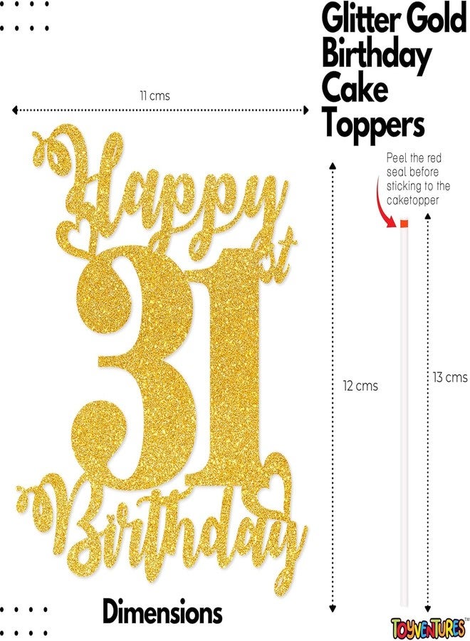 TrifleArte Happy 31st Birthday Cake Topper | Glitter Gold Cake Topper for Birthday | Reusable & Elegant Cake Décor for Girls, Boys, Adults | Pre-Assembled Cake Decoration Topper - Image 3