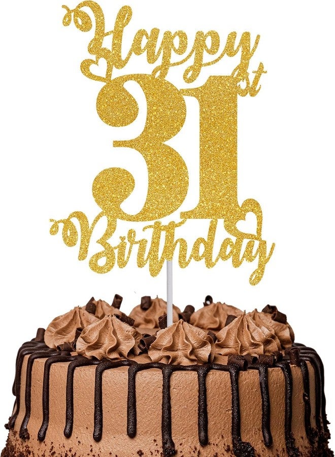 TrifleArte Happy 31st Birthday Cake Topper | Glitter Gold Cake Topper for Birthday | Reusable & Elegant Cake Décor for Girls, Boys, Adults | Pre-Assembled Cake Decoration Topper - Image 1