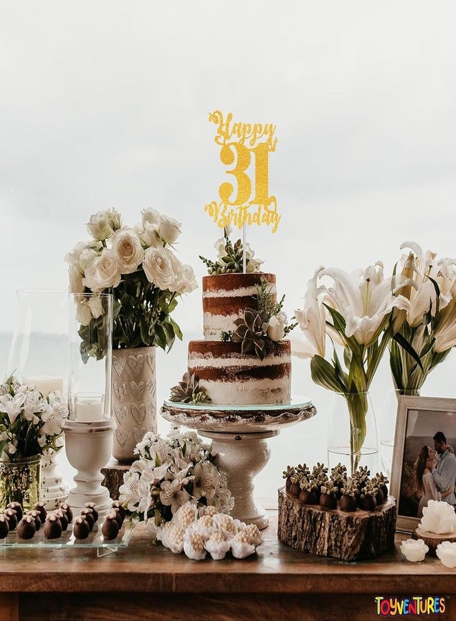 TrifleArte Happy 31st Birthday Cake Topper | Glitter Gold Cake Topper for Birthday | Reusable & Elegant Cake Décor for Girls, Boys, Adults | Pre-Assembled Cake Decoration Topper - Image 4