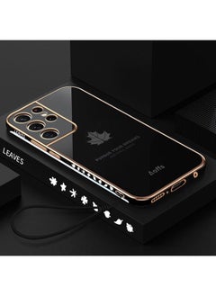 Green Tiger For Samsung Galaxy S23 Ultra 5G 9D Plating Maple Leaf Silicone Phone Case with Strap(Black)  - Image 1