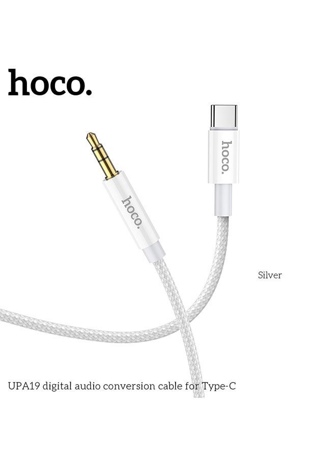 hoco. UPA19 Digital Audio Conversion Cable for Type-C – Type-C Male to 3.5mm Male Connector in Silver, Supports High-Fidelity Audio, Compatible with Smartphones, Laptops, Tablets, and Other Type-C Devices, Ideal for Connecting Headphones, Speakers, and Audio Systems  - Image 2