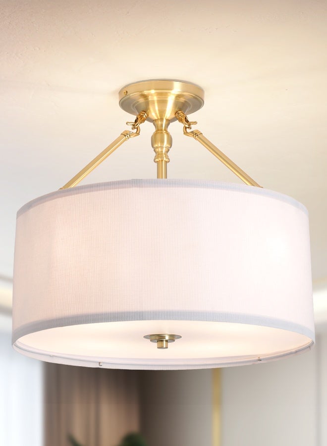 YATAI LIGHTING Modern Semi-Flush Round LED Ceiling Light Fixture, 4×E27 Bulb Golden Iron Body with Fabric Shade, 3-Color Adjustable (3000K-4000K-6000K) Switch Control Lighting for Bedroom, Dining, Living Room - Image 1