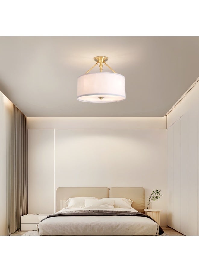YATAI LIGHTING Modern Semi-Flush Round LED Ceiling Light Fixture, 4×E27 Bulb Golden Iron Body with Fabric Shade, 3-Color Adjustable (3000K-4000K-6000K) Switch Control Lighting for Bedroom, Dining, Living Room - Image 5