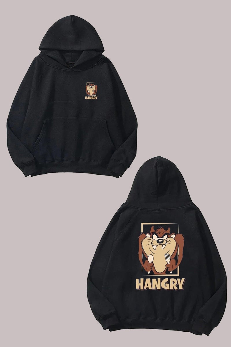 The Wert Tasmanian Devil Hangry Design Front Back Printed Regular Fit Black Sweatshirt - Image 1