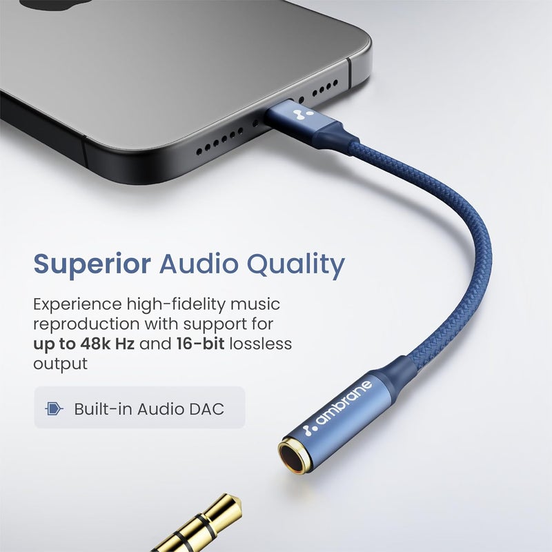 AMBRANE محول Type C إلى جاك صوت 3.5 مم مع محول سماعات DAC، كابل موصل لهواتف iPhone 16/15، سامسونج، OnePlus، Google Pixel، أجهزة الكمبيوتر المحمولة، وأجهزة أخرى (AOTG-CX3، أسود) - Image 3