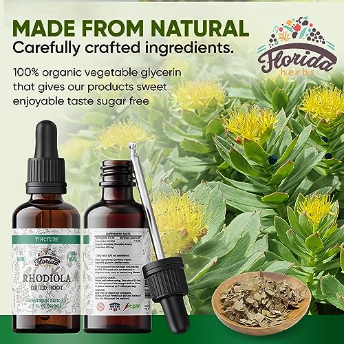 FLORIDA HERBS Rhodiola Tincture, Organic Rhodiola Extract (Rhodiola Rosea) Dried Root Health Supplement, Non-GMO in Cold-Pressed Organic Vegetable Glycerin 2 oz, 670 mg - Image 2