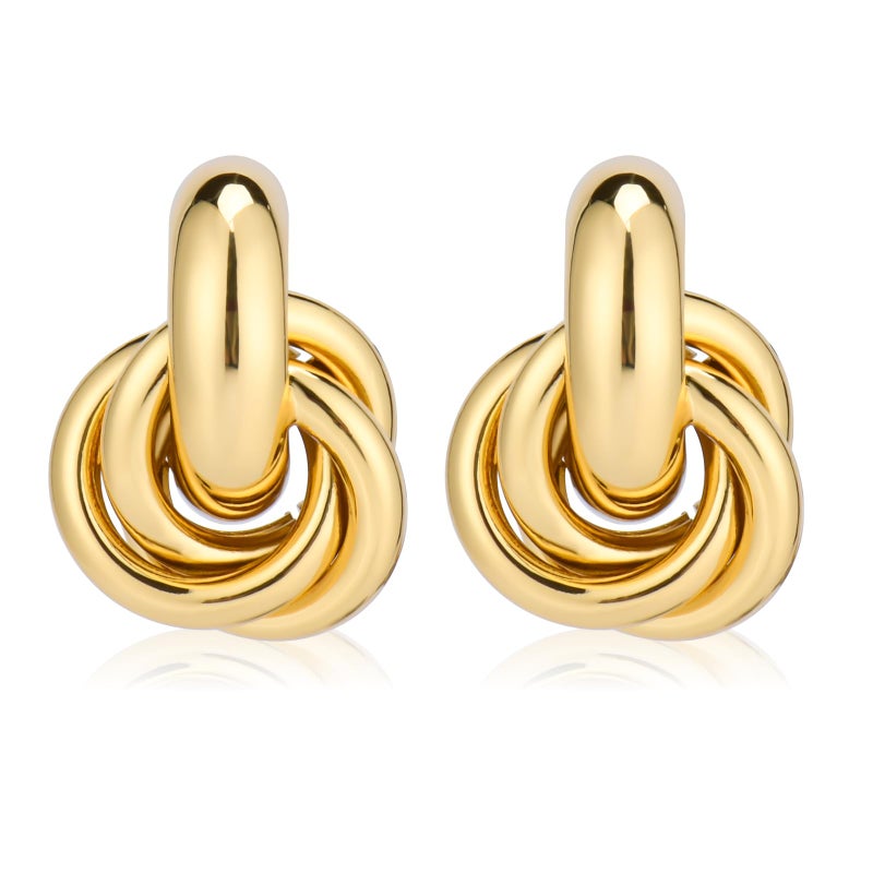 FamillCase Gold Geometric Drop Dangle Earrings for Women 18K Chunky Gold Knot Stud Plated Earrings Trendy Twisted Link Earring Jewelry Gift - Image 1