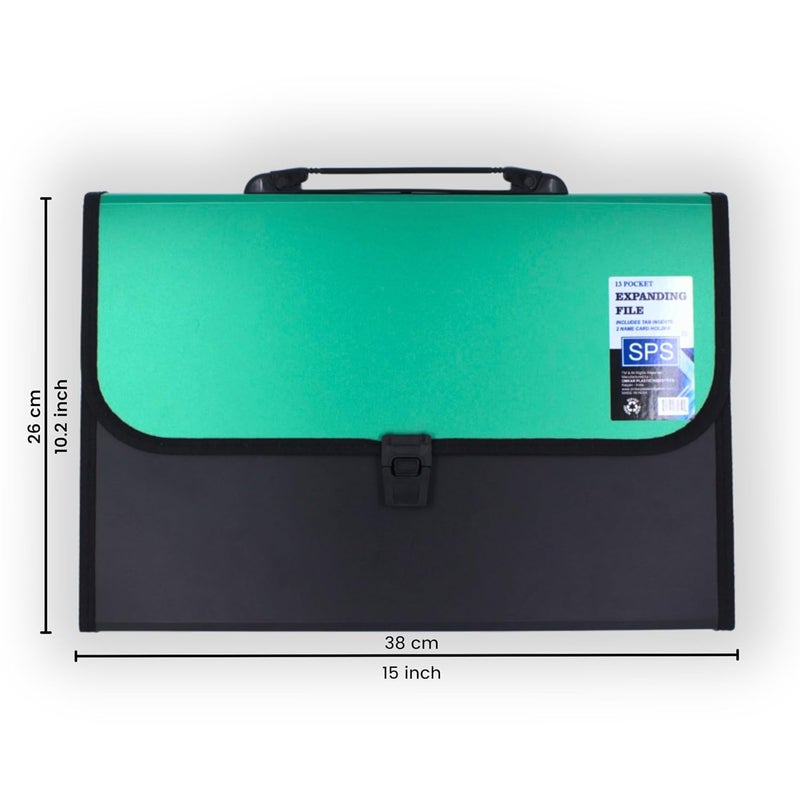 sps 13 Pocket Expanding File Folder with Buckle Closure,Label Index and Handle for A4/Foolscap/Legal Documents (Green) - Image 5