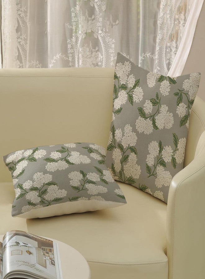 DAFENA Grey Spring Pillow Covers 18x18 Inch 2 Pcs Gray Green Hydrangea Flower Decor Throw Pillows Vintage Floral Seasonal Summer Outdoor Decoration Pillowcase Linen Cushion Cover for Couch Sofa - Image 4
