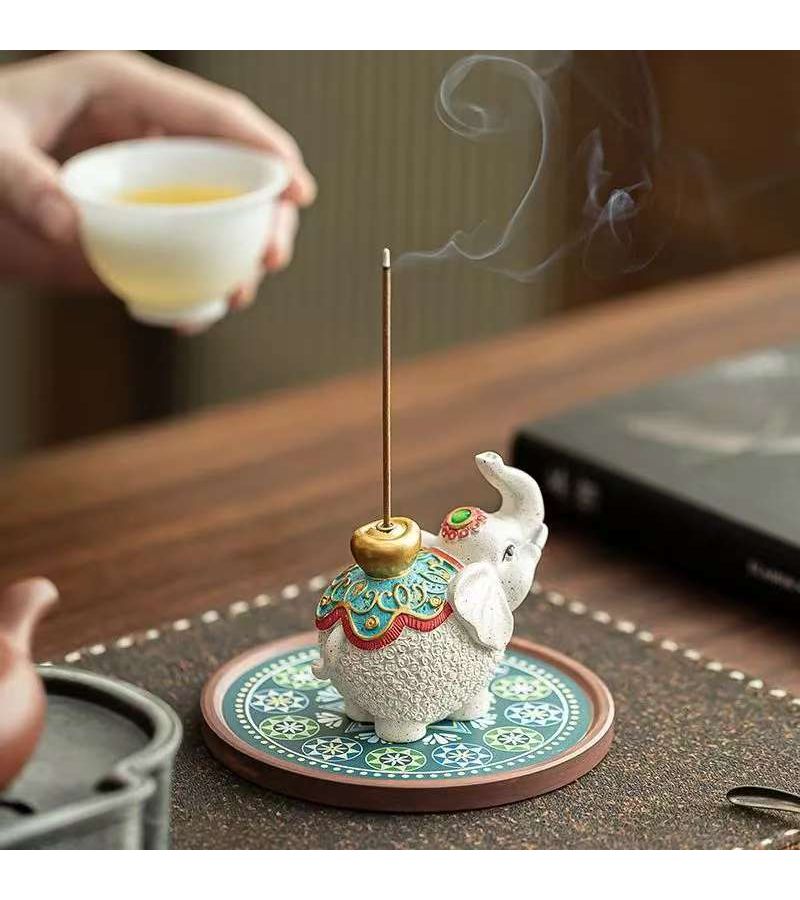Auspicious Elephant Original Incense Holder Ornament Elegant Item For Chinese Tea Tables Home Spaces Elephant Shape Symbolizes Good Luck Smooth Progress With Beautiful Wish May All Your Wishes Come True Little Elephant 1pc - Image 4