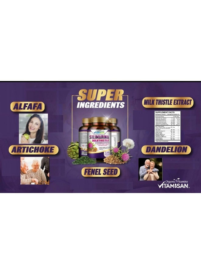 VITAMISAN Milk Thistle silimarina with Dandelion, Fennel. Licorice, Artichoke Alfalfa Detox & Cleansing Formula Support Liver 120 Capsules - Image 3