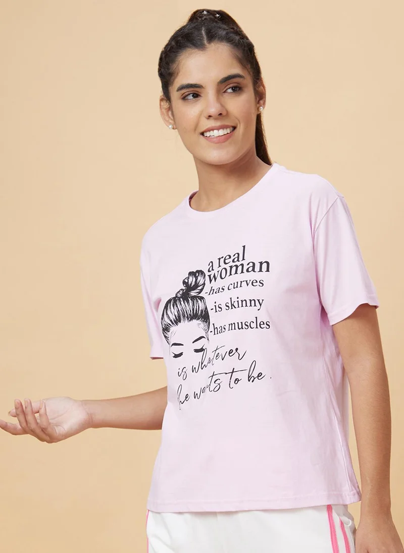 globus Globus Women Lavender Typography Printed Pure Cotton T-Shirt