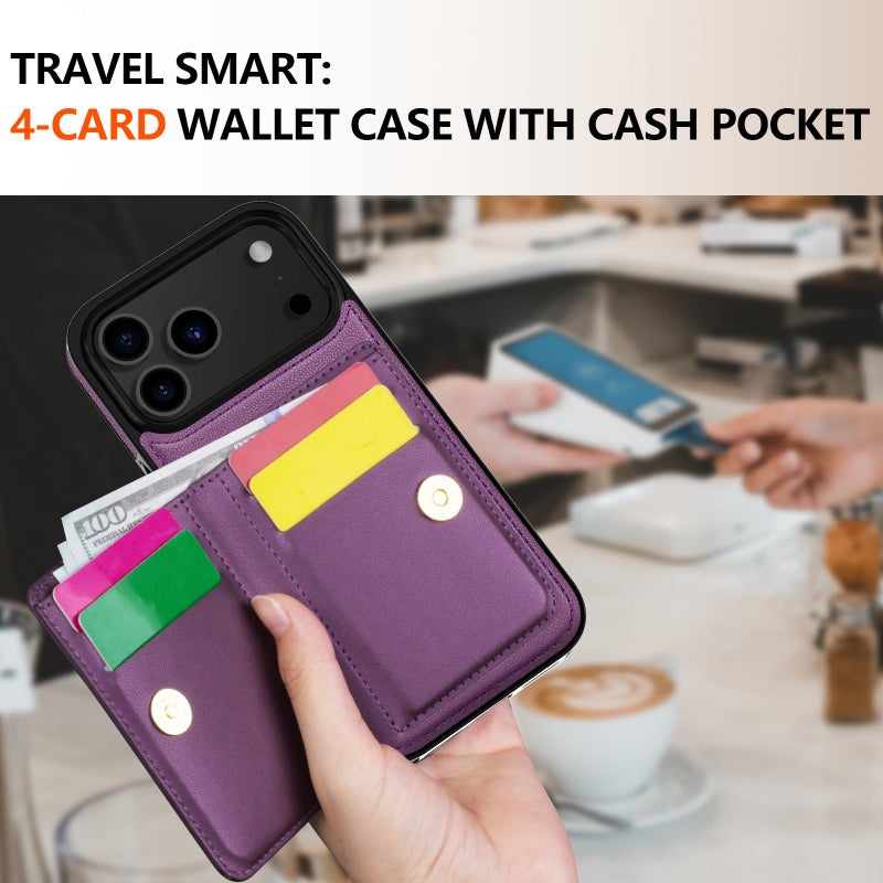 LOHASIC for iPhone 17 Pro Case Wallet with Card Holder, 360Â° Rotation Ring, RFID Blocking, 5 Card Slots, PU Leather 6.3" Cover for Apple 17 Pro Men Women, Purple - Image 2
