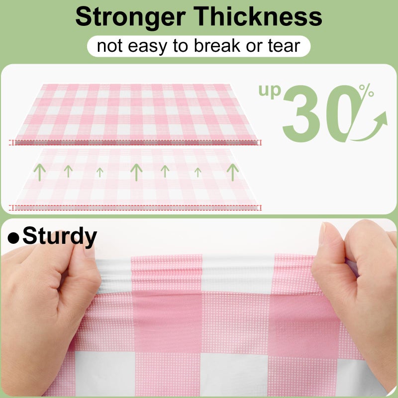 misaya 3 Packs Buffalo Disposable Table Cloth, 54 x 108 Inch Waterproof Plastic Tablecloth, Rectangle Pink and White Checkered Table Covers for Picnic, Birthday, Party - Image 2