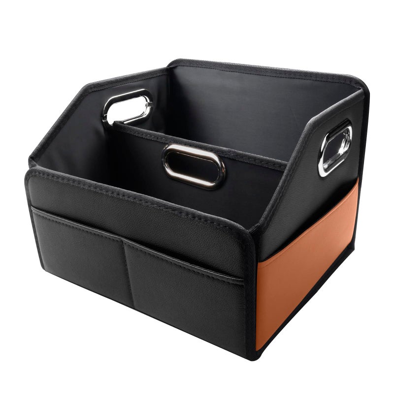 Noaman Car Organizer - 2025 Upgraded Leather Car Storage Organizer for Front Back Seat or Floor with 3 Metal Handles 6 Apartments, Multipurpose Car Organizers and Storage Black. - Image 1
