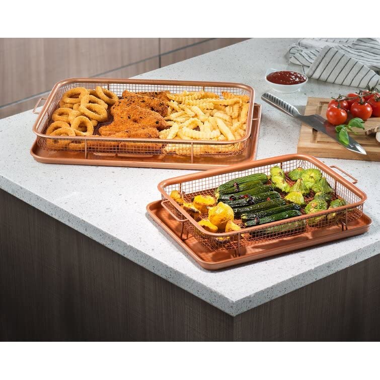 SHOPOBOX Kitchen Deep-Fried Food Drain Basin Rectangle Crispy Tray Filter Mesh Fresh-Keeping Basket Non-Stick Oil Pan Crisping Tray Oven Baking Tray Frying Basket and Baking Sheet (1) - Image 4