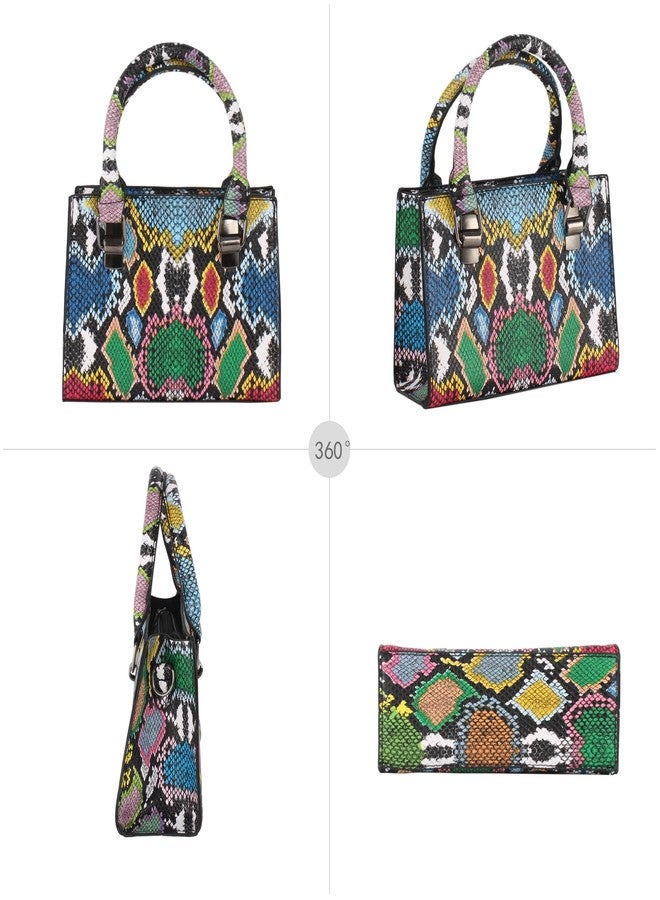 AISI Women Leather Handbag Purse Snakeskin Pattern Shoulder Handbag PU Leather Bucket Tote Bag Top-Handle Satchel - Image 3