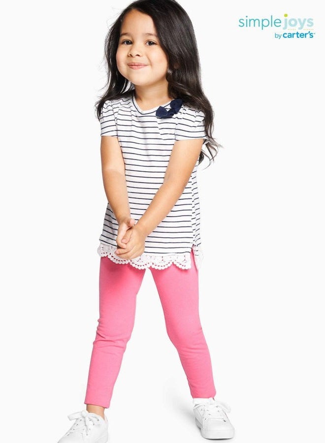 Simple Joys by Carter's Girls' 3-Pack Leggings, Navy/Pink/Denim, 3T - Image 2