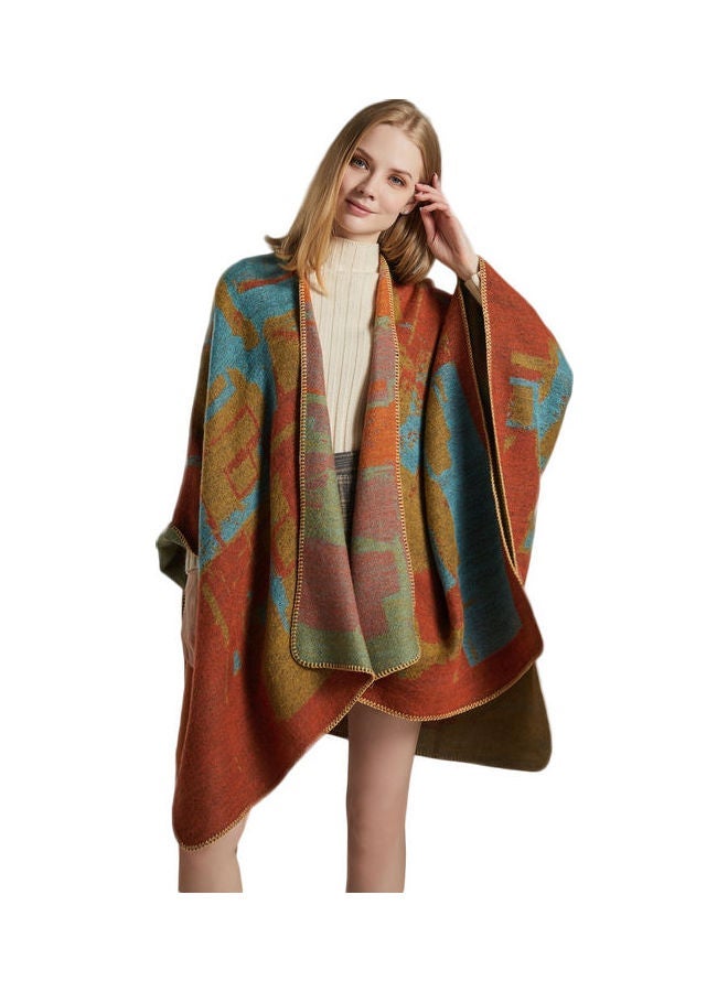 جولي شال مزود برسومات برتقالي/أزرق/أخضر - Image 1