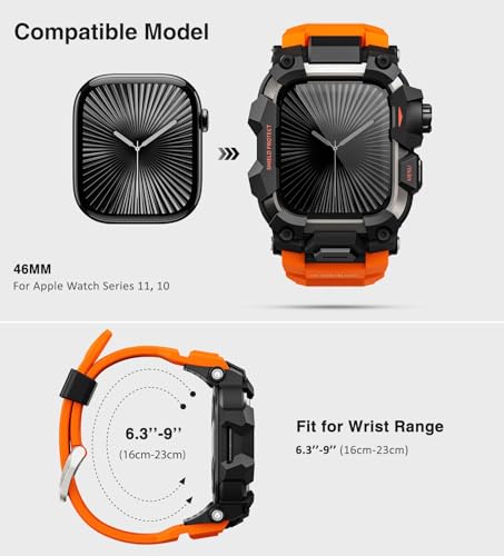 ULTIMAL Rugged Case with Band for Apple Watch 46mmCompatible with Apple Watch Series 1110 Military Grade Shockproof Bumper Cover for iWatch Tactical Band Men Orange 46mm - Image 3