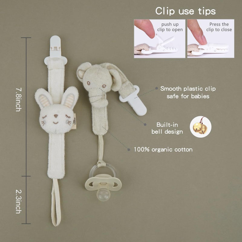 COTTONBEBE Pacifier Clip, 2 Pack Baby Pacifier Holder for Boys and Girls Fits Many Pacifiers & Baby Teething Toys, Ideal Baby Gift (Elephant&Rabbit) - Image 3