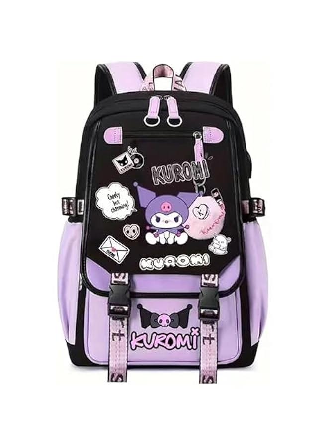 Arabest Anime Kuromi Print Business Casual Laptop Shoulders Backpack Travel Hiking Daypacks Rucksack 17 Inch - Image 1