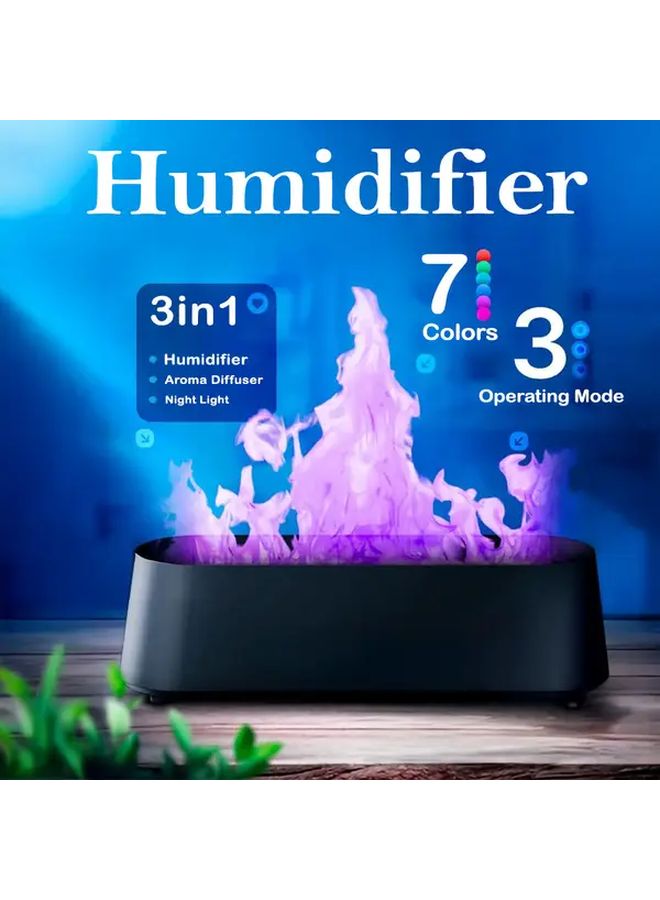Black 7 Color Flame Diffuser Humidifier USB Essential Oil Air Aroma Night Light - Image 2