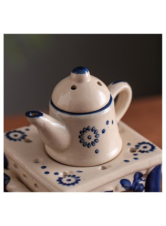 【Elegant Teapot Candle Holder】 Elegant Blue  White Ceramic Teapot Candle Holder | Aromatic Oil Heater with Floral Patterns, Home Decor for Holidays, Valentine’s Day, and Tea Lovers - Image 4