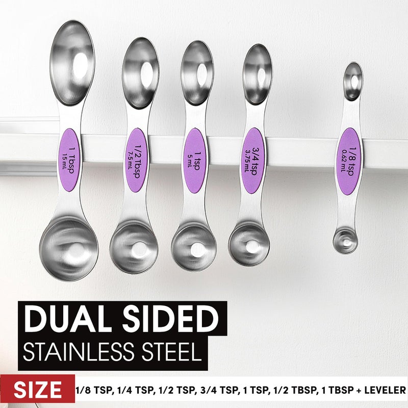 Spring Chef Stainless Steel Magnetic Measuring Spoons Set of 8 with Leveler, Nesting Metal Teaspoon & Tablespoon Measuring Spoons for Food, Heavy Duty Kitchen Gadgets for Baking & Cooking - Orchid - Image 3