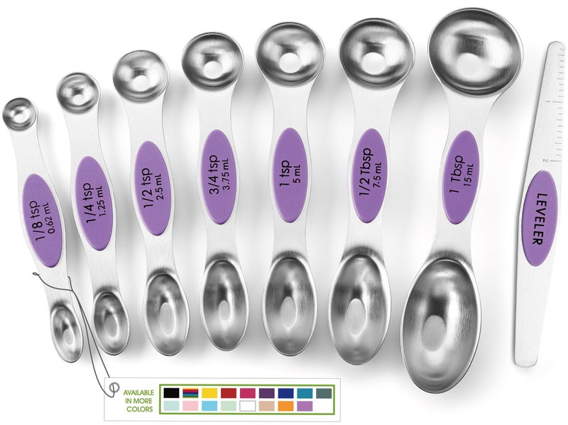 Spring Chef Stainless Steel Magnetic Measuring Spoons Set of 8 with Leveler, Nesting Metal Teaspoon & Tablespoon Measuring Spoons for Food, Heavy Duty Kitchen Gadgets for Baking & Cooking - Orchid - Image 1