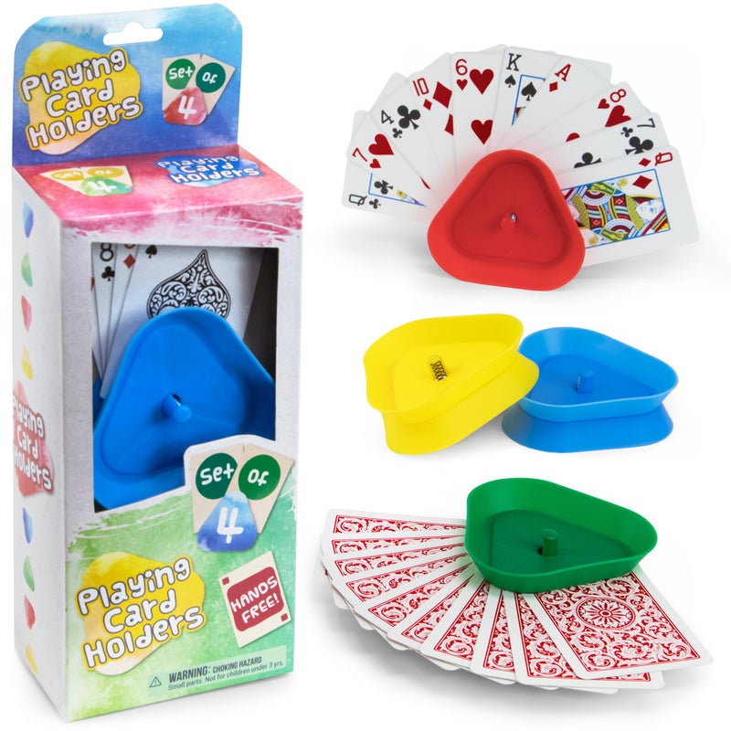 Brybelly Triangle Card Holders for Playing Cards 4 Pack Plastic Table Game Accessories Pieces for Kids Adults Seniors Family Fun Night Poker Canasta Parties Classroom Activities - Image 2