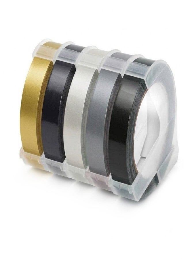 oddpod 5 Pcs Motex Original Embossing Self-Adhesive Plastic Surface Label Maker Tapes Refill for Diy, Scrapbooking & Craft 9Mm X 3M - Metallic Assorted - Image 1