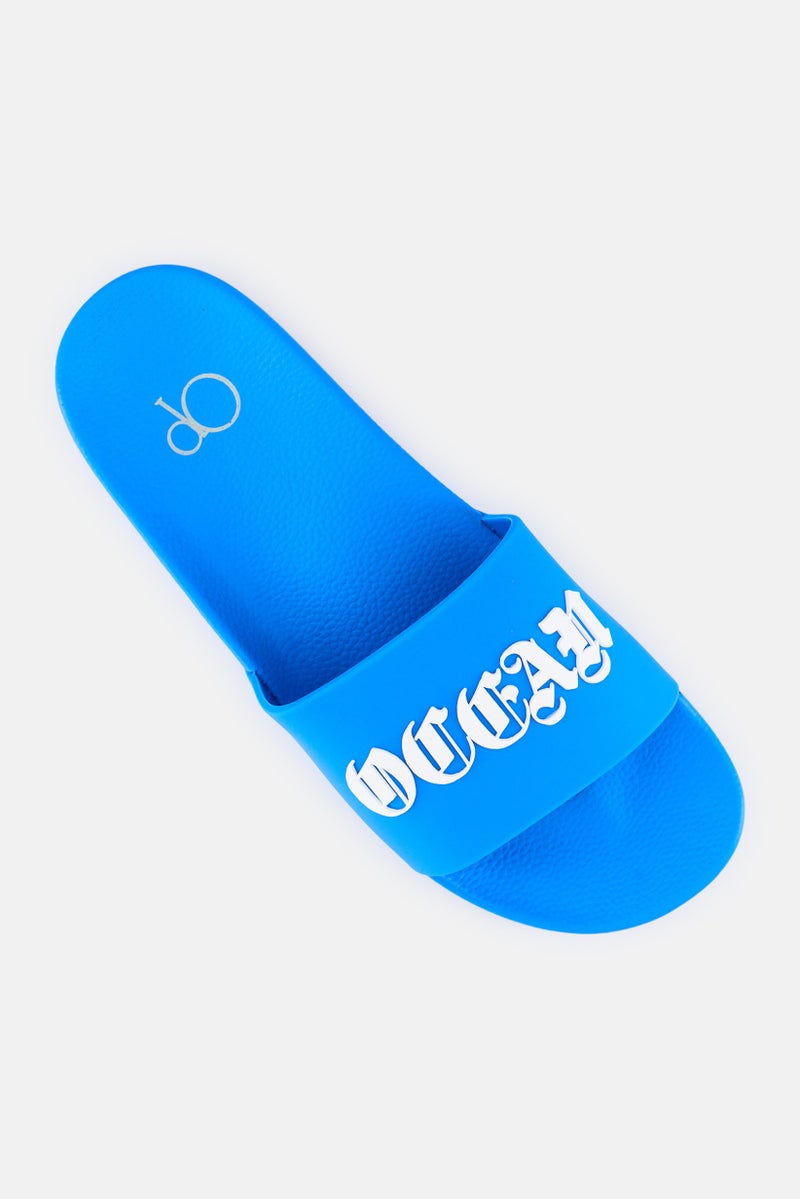 Ocean Pacific Men Brand Logo Slip On Slides, Blue  - Image 4