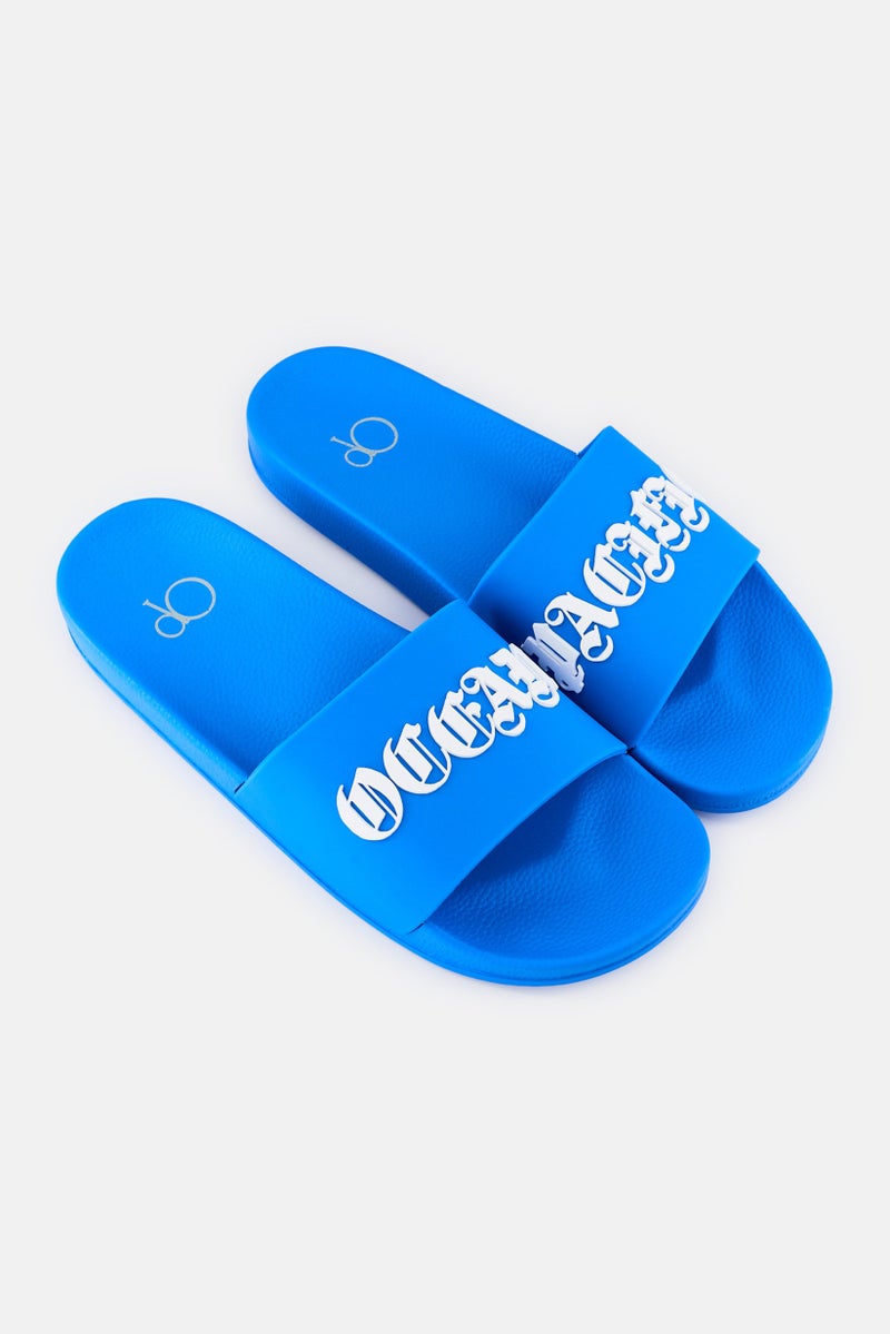 Ocean Pacific Men Brand Logo Slip On Slides, Blue  - Image 2