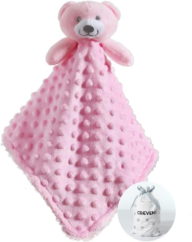 CREVENT Pink Bear Baby Security Blanket - Image 1