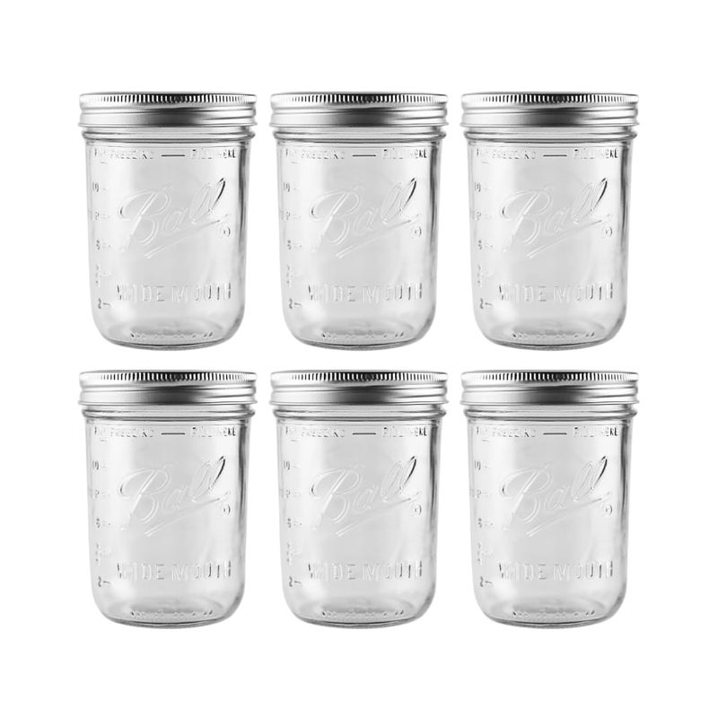 Ball - 16 oz Wide Mouth Glass Mason Jars | 6 Pack Jars with Airtight Lids | Large Glass Jar for Food Storage with Lids | Ideal for Canning, Fermentation, Pickling, Kombucha Brewing - Image 1