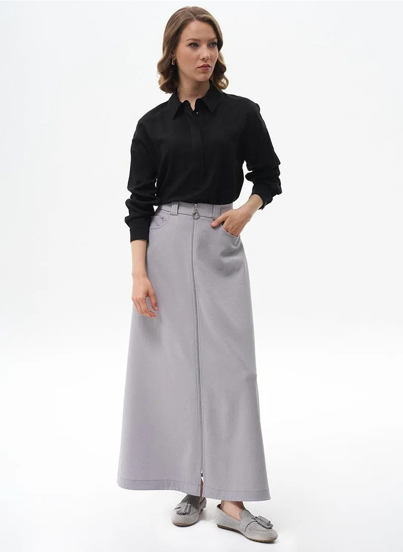 Kayra Half Placket Viscose Shirt Black