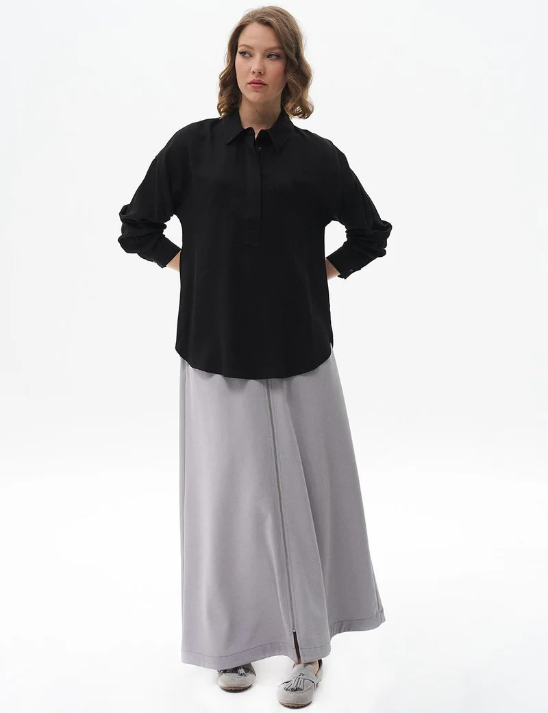 Kayra Half Placket Viscose Shirt Black