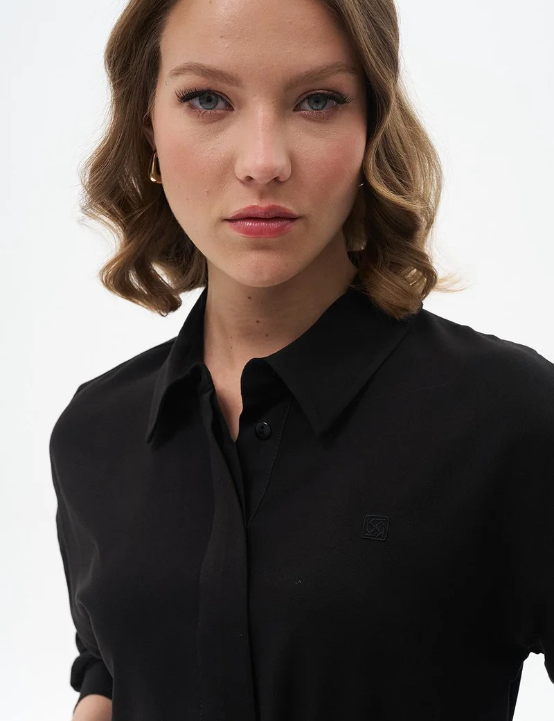 Kayra Half Placket Viscose Shirt Black