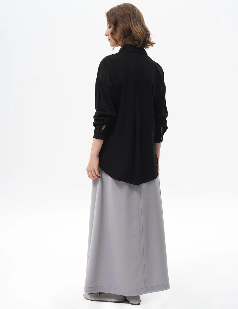 Kayra Half Placket Viscose Shirt Black