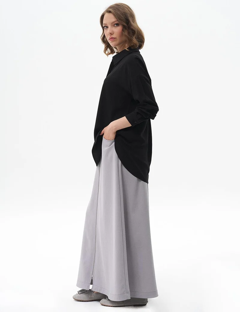 Kayra Half Placket Viscose Shirt Black