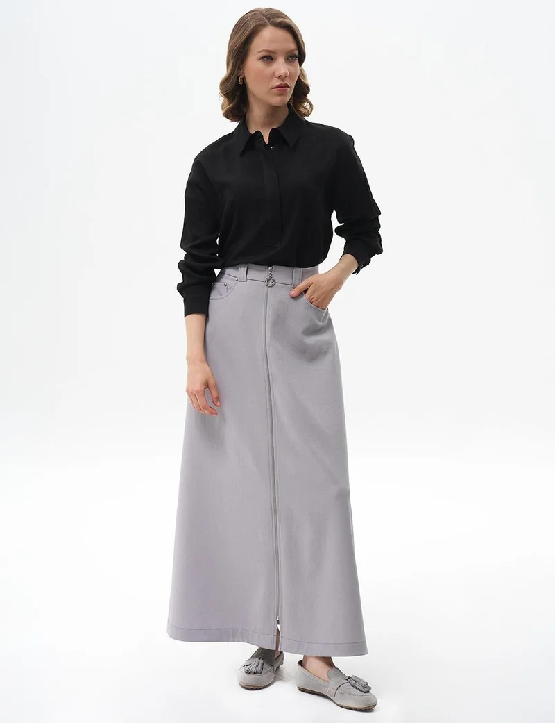 Kayra Half Placket Viscose Shirt Black