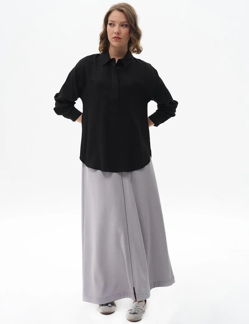 Kayra Half Placket Viscose Shirt Black