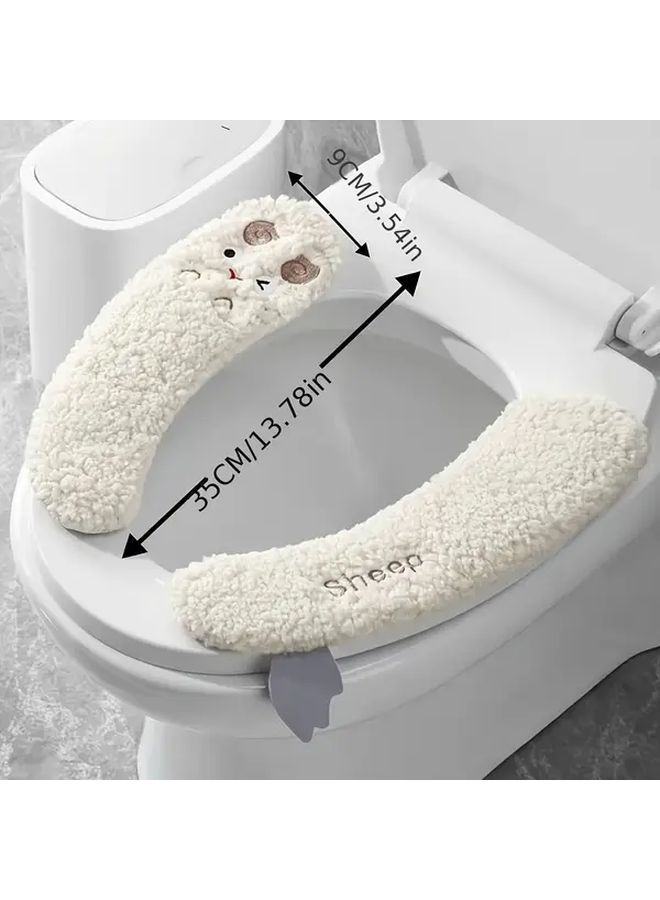 Soft Toilet Seat Cushion With Sheep Design Warm Washable Fabric Adhesive Backing - Image 2