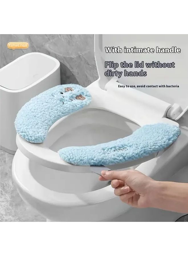 Soft Toilet Seat Cushion With Sheep Design Warm Washable Fabric Adhesive Backing - Image 4